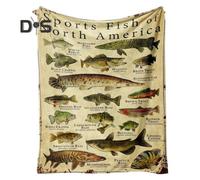 (as the picture, L) Fish Knowledge Blanket Different Digital Fish And Name Printing Machine Washable Fisherman Gift Flannel Bed Sofa Couch Blanket for All Seasons