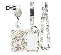 (as the picture, L) ID Badge Holder with Lanyard Teacher Lanyard with Vertical Badge Reel And Keychain for Nurse Officer Teacher Security Staff