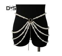 (as the picture, L) Women Waist Chain with Tassel Butterfly Flower Charm Faux Pearl Belt Chain Multi-layered Beaded Belly Jewelry Dance Performance Club Party Body