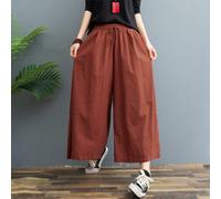 (as the picture, L) Women's Summer Thin Section Cotton Linen Skirt Pants Pure Colour Loose Draped Casual Eight Points Pants