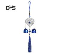 (as the picture, Love Heart) Blue Evil Eyes Wind Chime with 2 Bells Indoor Outdoor Garden Patio Outdoor Hanging Elephant Heart Butterfly Tree Metal Wind Bell Decoration