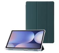 (as the picture, Midnight Green) For Samsung Galaxy Tab S10+ Case Tri-fold Stand Leather+tpu+acrylic Clear Back Tablet Cover