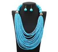 (as the picture) Multi Strand Multi Color Blue Green Red Glass Seed Bead Necklace Earring Set