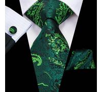 (as the picture, N-3206) Hi-tie Mens Green Tie Set Silk Paisley Floral Solid Novelty Necktie Handkerchief Cufflinks Set