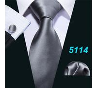 (as the picture, N-5114) Grey Ties For Mens 8 Designs Paisley Striped Plaid Silk Necktie Hanky Cufflinks Set Barry.wang