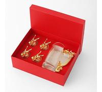 (as the picture, One pot and four cups) Chinese Zodiac Dragon Wine Glass Set - Elegant Animal Head Cup Gift Box Promo