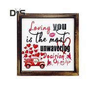 (as the picture, One Size D) Valentine's Day Wood Sign Romantic Standing Desk Plaque with Frame Rustic Table Shelf Tiered Tray Decoration for Anniversary Party Supplies