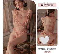 (as the picture, One Size) Sexy lace seduction onesie women's pure desire to open the crotch sex perspective uniform suit pajamas