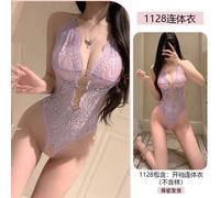 (as the picture, One Size) Sexy sexy neck lace seduction onesie women's pure desire to open crotch uniform lace-up pajamas