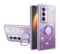 (as the picture, Purple) For Oppo Reno12 Pro 5g (global) Case Ring Kickstand Tpu Flowers Phone Cover Gradient Glitter