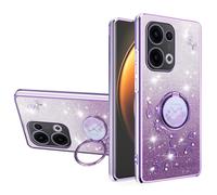 (as the picture, Purple) For Oppo Reno13 5g (global) Case Ring Kickstand Tpu Flowers Phone Cover Gradient Glitter