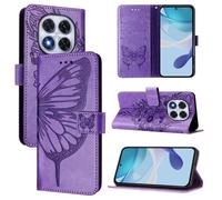 (as the picture, Purple) For Xiaomi Redmi Note 14 Pro+ 5g/note 14 Pro 5g/poco X7 5g Wallet Case With Wrist Strap Butterfly Imprint Leather Phone Cover