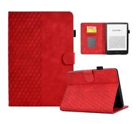 (as the picture, Red) For Amazon Kindle Paperwhite (2024) Case Card Slots Leather E-reader Cover Block Pattern