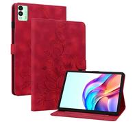 (as the picture, Red) For Tecno Megapad 11 Case Lily Flower Imprint Card Slots Leather Tablet Cover