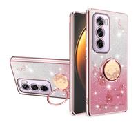 (as the picture, Rose Gold) For Oppo Reno12 Pro 5g (global) Case Ring Kickstand Tpu Flowers Phone Cover Gradient Glitter