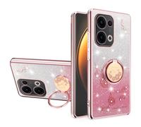 (as the picture, Rose Gold) For Oppo Reno13 5g (global) Case Ring Kickstand Tpu Flowers Phone Cover Gradient Glitter