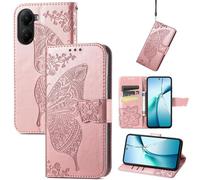 (as the picture, Rose Gold) For Xiaomi Redmi Turbo 4 5g/xiaomi Poco X7 Pro 5g Case With Strap Butterfly Pattern Pu Leather Wallet Phone Cover