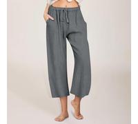 (as the picture, S) Women's Casual Straight Pants Solid Color Casual 9 Points Pants With Pockets