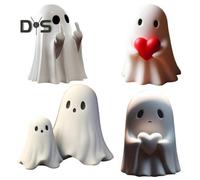 (as the picture, Sets) 1/2/5Pcs Halloween Ghost Figurine Spooky Love Heart Middle Finger Little Ghost Resin Statue Sculpture Home Office Desktop Decoration Ornament