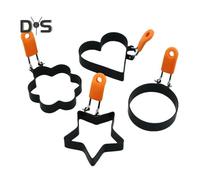 (as the picture, Sets) Egg Ring Heart Circle Flower Star Shapes Non-Stick Foldable Handle Egg Mold for Frying Eggs English Muffins Breakfast Sandwich Burger Maker Kitchen