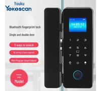 (as the picture, Single door (one side with door frame)) Youku YK100 Smart Glass Door Lock: Intelligent Anti-Theft Fingerprint & Password Lock for Apartments, Offices & Villas.