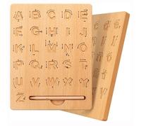 (as the picture, Small-21x16x1.2cm) Wooden Letters Practicing Board,Double-Sided Alphabet Tracing Tool Learning to Write ABC Educational Toy Game Fine Motor Montessori Gift for 4 5 Years