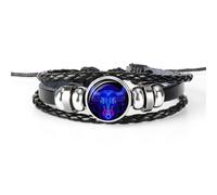 (as the picture, Taurus) 12 Constellation Handmade Leather Bracelet Woven Multi-layer Punk Twelve Zodiac Couple Bracelet