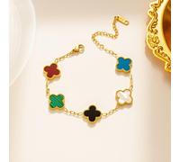 (as the picture) Titanium Steel Four Leaf Grass High Edition Light Luxury Bracelet Good Luck Double Sided Five Color Five Flower Bracelet