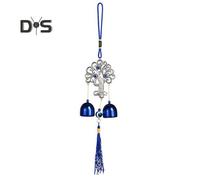 (as the picture, Tree) Blue Evil Eyes Wind Chime with 2 Bells Indoor Outdoor Garden Patio Outdoor Hanging Elephant Heart Butterfly Tree Metal Wind Bell Decoration