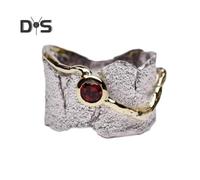 (as the picture, US 9 A) Irregular Rhinestone Wide Band Ring for Men Women Red Cubic Zirconia Band Ring Vintage Jewelry for Her