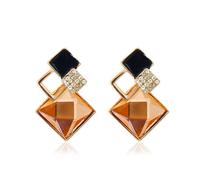 (as the picture) Vintage Long Square Crystal Earring Big Geometric Stud Earrings Classic Gold-color Fine Jewelry