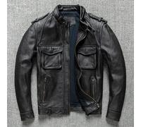 (as the picture, XL) Gray Sales.brand New.cool Vintage Gray Genuine Leather Outwear.quality Rider Slim Cowhide Coat.plus Size Cloth