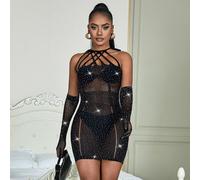 (as the picture, XL) Large size sex stockings fat sister hot diamond one-piece fishnet jacket hollow temptation no-take underwear thin one-piece stockings