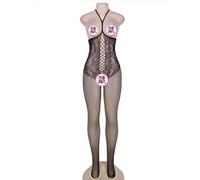 (as the picture, XL) Sexy sex thin women's sex stockings temptation large size one-piece black hollow one-piece mesh