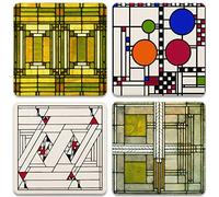 As305 Absorbent Coasters, 4-1/4-Inch, "Frank Lloyd Wright Art Glass Designs", Set Of 4