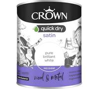 ASA® Crown Quick Dry Satin Paint - Water Based - Interior & Exterior - Wood, Metal Finish - Low Odour - Wipeable - Pure Brilliant White - 750ml