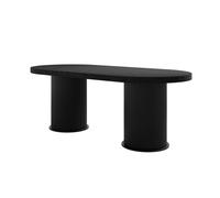 Asa Oval Japandi Ash Wood Dining Table with Ribbed Pedestal Base black