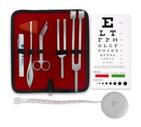ASA TECHMED Premium 7 Piece Silver Diagnostic Kit - Taylor Hammer, Measuring Tape, Tuning Forks, Bandage Scissors, Pupil Gauge Penlight, Snellen Eye Chart (Silver)