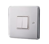 ASAB 2 Gang 2 Way 10A Plate Switch PGM 33605 Brushed Steel Double Button Easy to Install Smooth Finish Excellent Electrical Conductivity Socket Standard UK Switch for Commercial and Residential Use