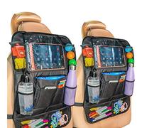 ASAB 2 Pack Car Seat Organiser - Multifunctional Back Seat Organiser for Kids with Foldable Tablet Holder, 10 Storage Pockets, Garbage Bag for Bottles and Toys