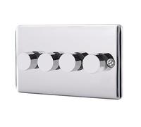 ASAB 4 Gang 2 Way Push Dimmer 400W PGM 33766 Brushed Steel 4 Way Dimming Control Easy Push On and Off Button Durable and Long Lasting Easy to Install with Fixing Screws High Power Gang Design