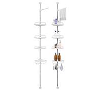 ASAB 4 Tier Telescopic Shower Caddy Bathroom Corner Shelf Storage Adjustable Bathroom Shelf Storage Organiser Extendable Shower Pole Caddy Rack Shampoo Soap Holder Rustproof Easy Assembly
