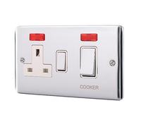 ASAB 45A Cooker Panel with Neon PGM 33841 Brushed Steel High Power Rating with LED Power Indicator Standard 3 Pin UK Plug Socket Easy Installation Cooker Panel Design Durable and Long Lasting