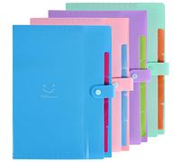 ASAB A4 Plastic Folders Ring Binder Punched Pocket Assorted Colours for Home Office School Stationary Travel Paperwork Plastic Document Files Popper Wallets with 5 Pockets Snap Closure Pack of 4