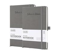 ASAB A5 Journal Notebook Lined Journal Vegan Leather Extra Thick 120gsm Premium Paper Work Notepad 128 Pages Elastic Banded with 2 Ribbon Bookmarks Business Notebook Office School (Grey (Pack Of 2))