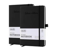 ASAB A5 Journal Notebook Lined Journal Vegan Leather Extra Thick 120gsm Premium Paper Work Notepad 128 Pages Elastic Banded with 2 Ribbon Bookmarks Business Notebook Office School (Black (Pack Of 2))