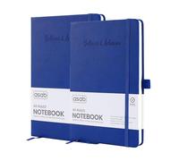 ASAB A5 Journal Notebook Lined Journal Vegan Leather Extra Thick 120gsm Premium Paper Work Notepad 128 Pages Elastic Banded with 2 Ribbon Bookmarks Business Notebook Office School (Blue (Pack Of 2))