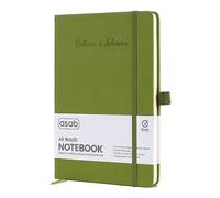 ASAB A5 Journal Notebook Lined Journal Vegan Leather Extra Thick 120gsm Premium Paper Work Notepad 128 Pages Elastic Banded with 2 Ribbon Notepad Bookmarks Business Notebook for Office School (Green)