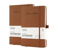 ASAB A5 Journal Notebook Lined Journal Vegan Leather Extra Thick 120gsm Premium Paper Work Notepad 128 Pages Elastic Banded with 2 Ribbon Bookmarks Business Notebook Office School (Brown (Pack Of 2))