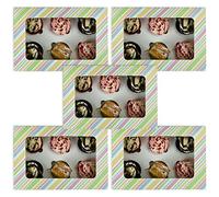 ASAB Cardboard Cupcake Carrier Boxes Pack - Patisserie Display Box - Paper Muffin Holder With Window - Flat Packed - Easy Assembly (5 Multicoloured Stripe)